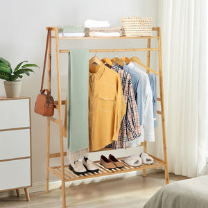 Bamboo Clothing Rack with Storage Shelves-Natural view 6