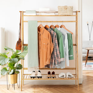 Bamboo Clothing Rack with Storage Shelves-Natural view 7