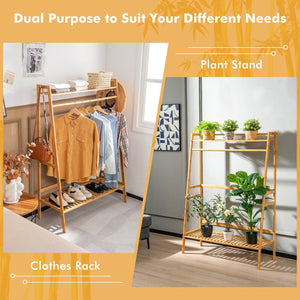 Bamboo Clothing Rack with Storage Shelves-Natural view 9