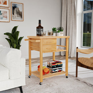 Bamboo Kitchen Trolley Cart with Tower Rack and Drawers view 2