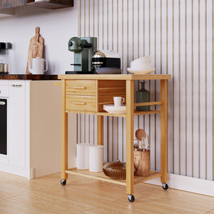 Bamboo Kitchen Trolley Cart with Tower Rack and Drawers view 3