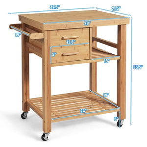 Bamboo Kitchen Trolley Cart with Tower Rack and Drawers view 4