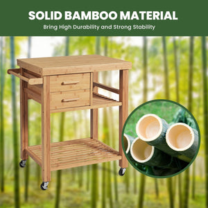 Bamboo Kitchen Trolley Cart with Tower Rack and Drawers view 5