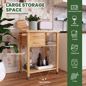 Bamboo Kitchen Trolley Cart with Tower Rack and Drawers view 6