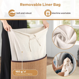 Bamboo Laundry Hamper Basket with Lid and Removable Liner Bag-Yellow view 5