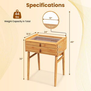 Bamboo Makeup Vanity Table with Mirror with 2 Storage Drawers-Natural view 4