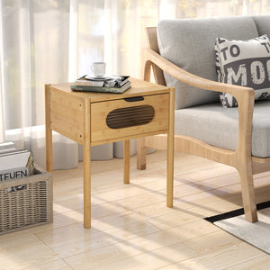 Bamboo Nightstand Square Tall End Table with Decorated Drawer-Natural view 6