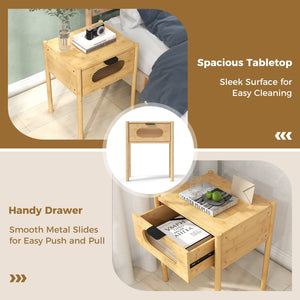 Bamboo Nightstand Square Tall End Table with Decorated Drawer-Natural view 9