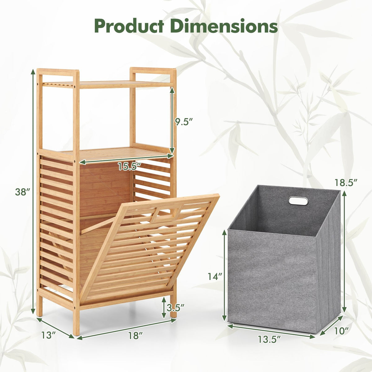 Bamboo Tilt out Laundry Hamper with Foldable and Removable Basket-Natural view 5