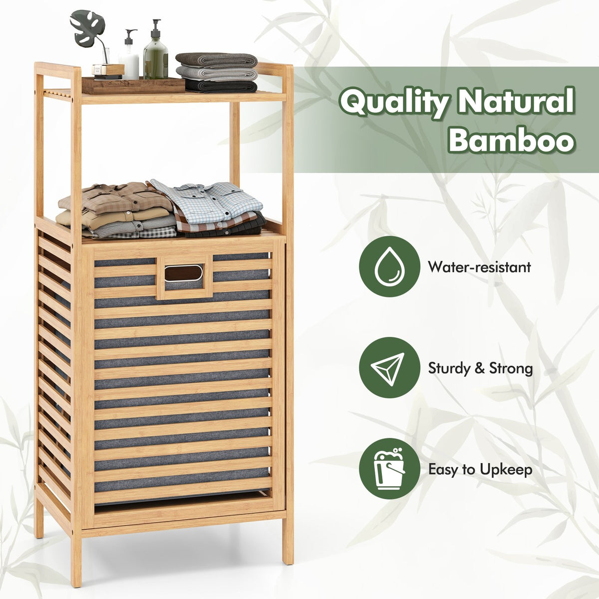 Bamboo Tilt out Laundry Hamper with Foldable and Removable Basket-Natural view 6
