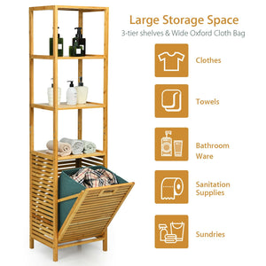 Bamboo Tower Hamper Organizer with 3-Tier Storage Shelves-Natural view 6
