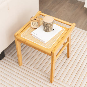 Bamboo Vanity Stool with Rattan Top and Reinforcement Bar-Natural view 2