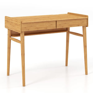 Bamboo Writing Desk with 2 Storage Drawers and Open Shelf-Natural view 4