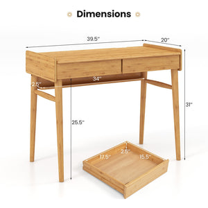 Bamboo Writing Desk with 2 Storage Drawers and Open Shelf-Natural view 5