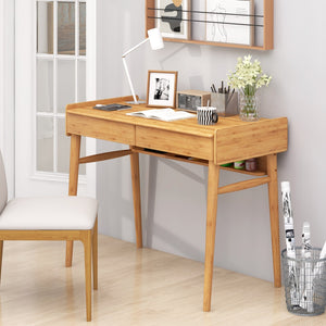Bamboo Writing Desk with 2 Storage Drawers and Open Shelf-Natural view 6