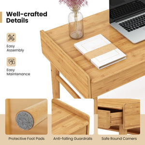 Bamboo Writing Desk with 2 Storage Drawers and Open Shelf-Natural view 9