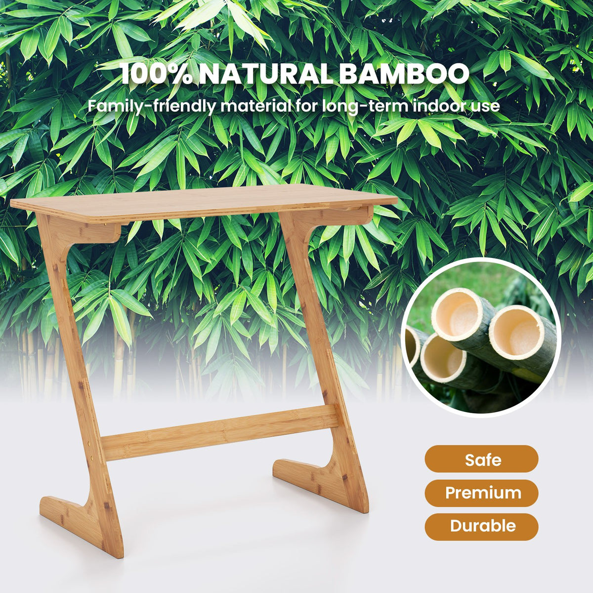 Bamboo Z-Shaped Spacious Sofa Side Table with Space-Saving Tabletop-Natural view 6