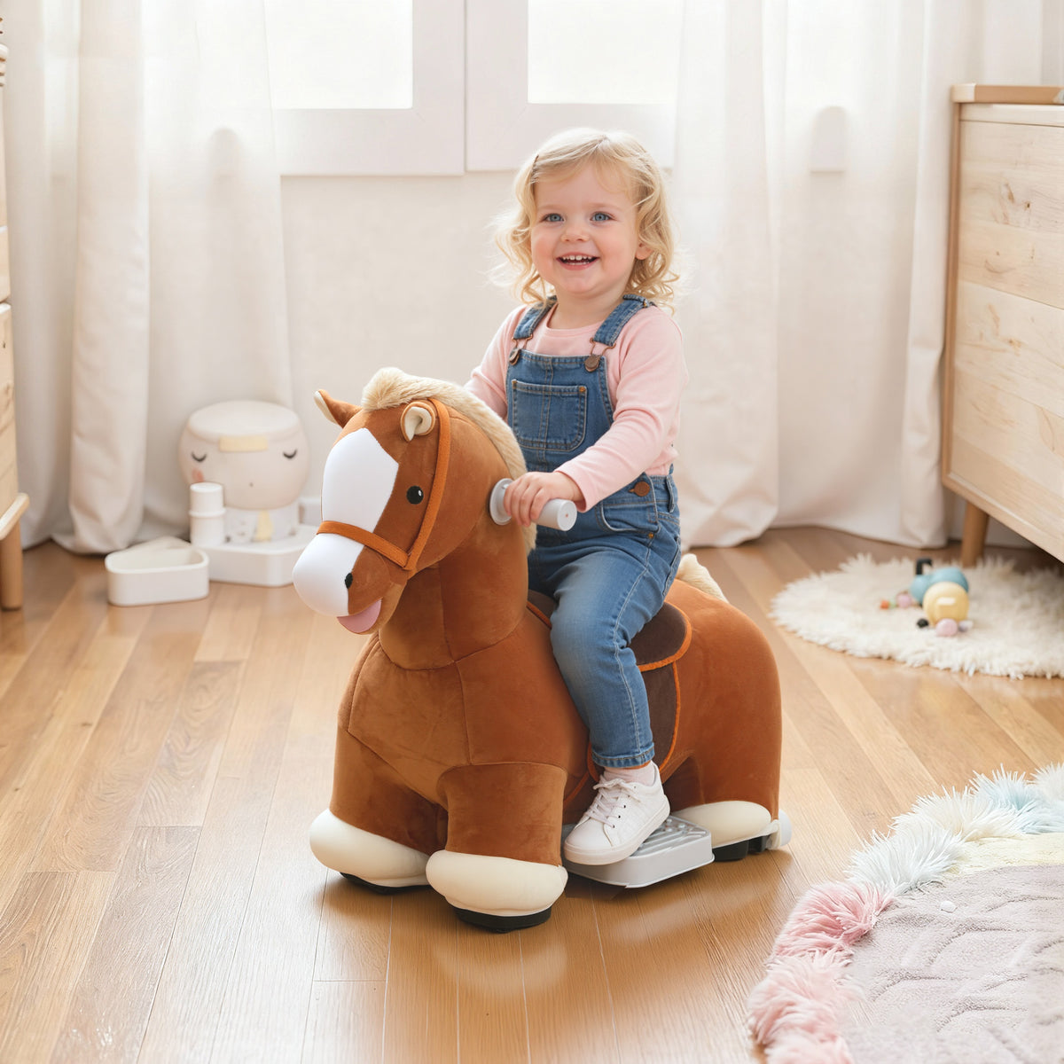 Qaba Electric Ride on Horse, Battery Powered Ride on Toy with Washable Cover and Quiet Wheels, Brown