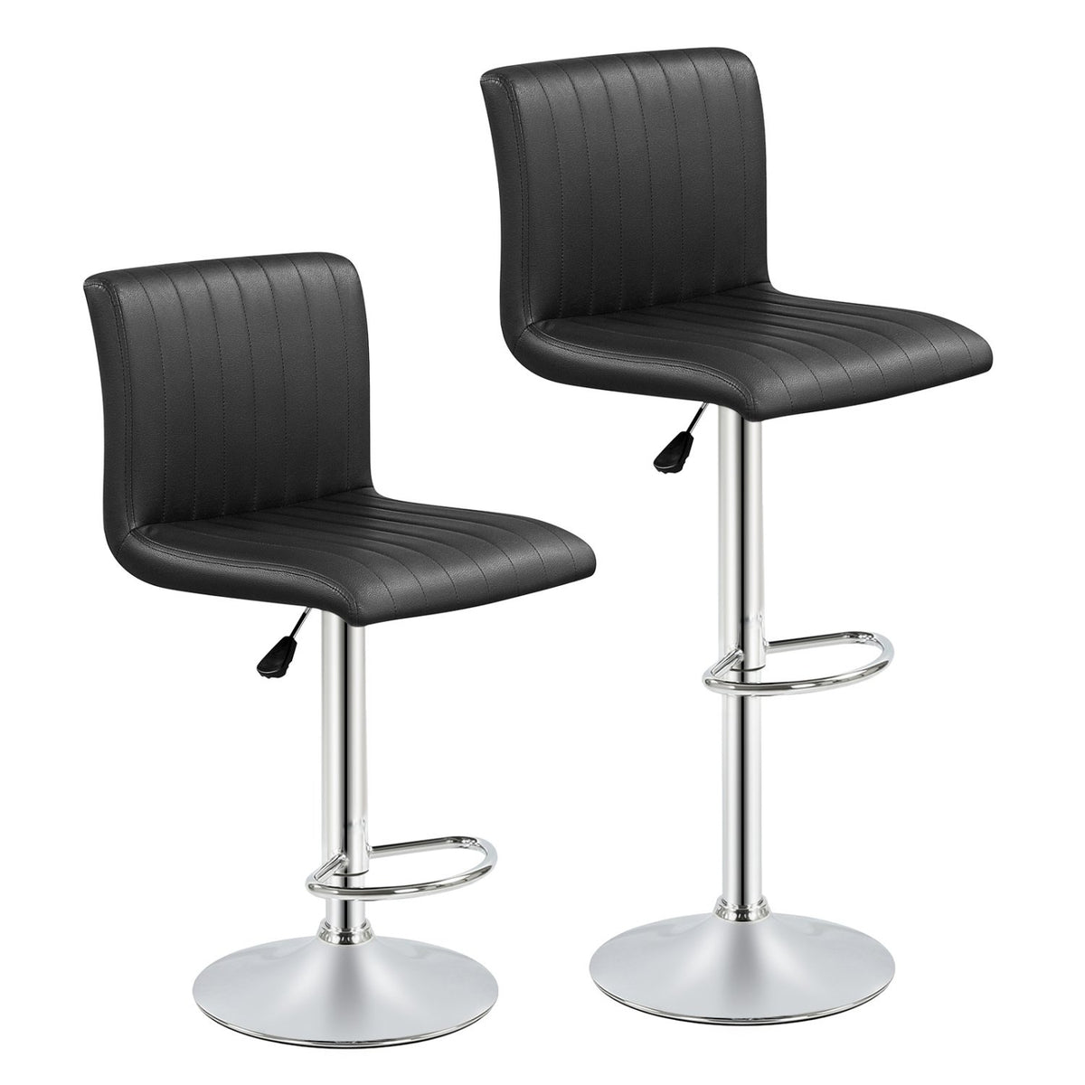 Bar Stools Set of 2 Adjustable Swivel Barstools with Back and Footrest-Black