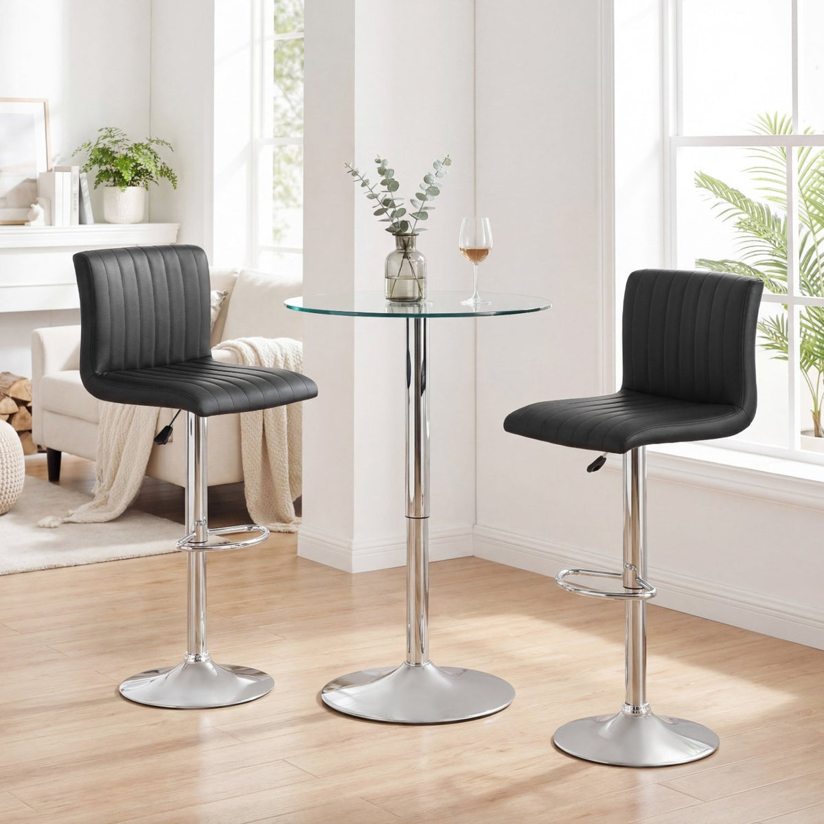 Bar Stools Set of 2 Adjustable Swivel Barstools with Back and Footrest-Black view 2