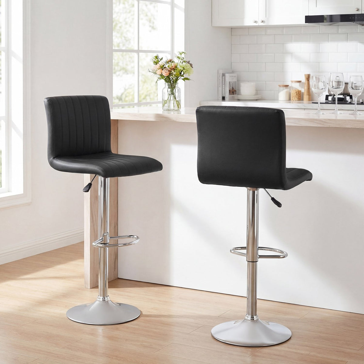 Bar Stools Set of 2 Adjustable Swivel Barstools with Back and Footrest-Black view 5