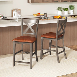 Bar Stools Set of 2 with Cross Back and Faux Leather Upholstered Seat-Gray view 2