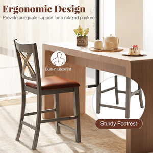 Bar Stools Set of 2 with Cross Back and Faux Leather Upholstered Seat-Gray view 8