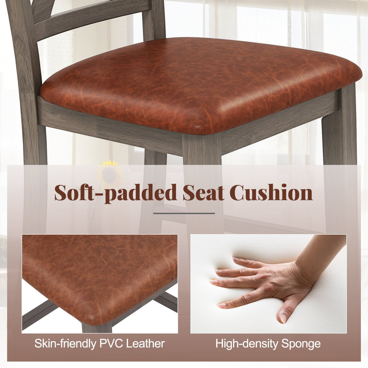 Bar Stools Set of 2 with Cross Back and Faux Leather Upholstered Seat-Gray view 9