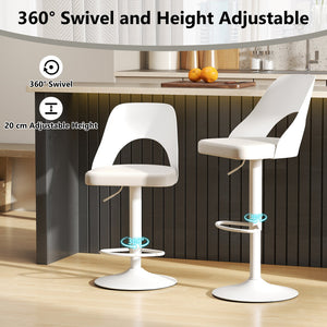 Bar Stools Set of 2 with Enlarged PU Leather Seat and Footrest-White view 5