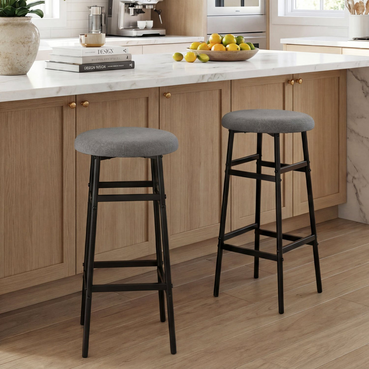 Bar Stools Set of 2 with Sturdy Metal Frame and Footrest-Gray view 2
