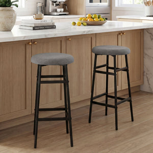 Bar Stools Set of 2 with Sturdy Metal Frame and Footrest-Gray view 2