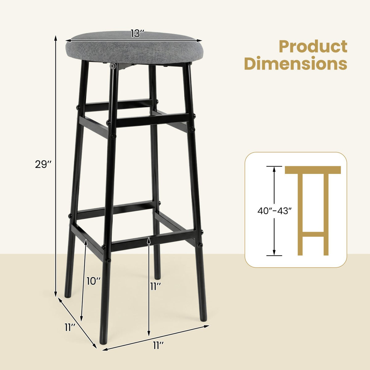 Bar Stools Set of 2 with Sturdy Metal Frame and Footrest-Gray view 4