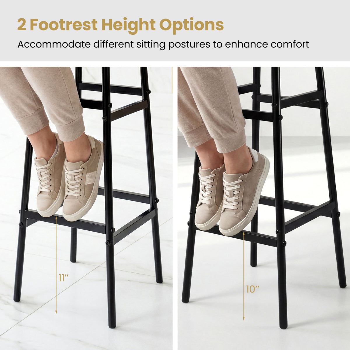 Bar Stools Set of 2 with Sturdy Metal Frame and Footrest-Gray view 8