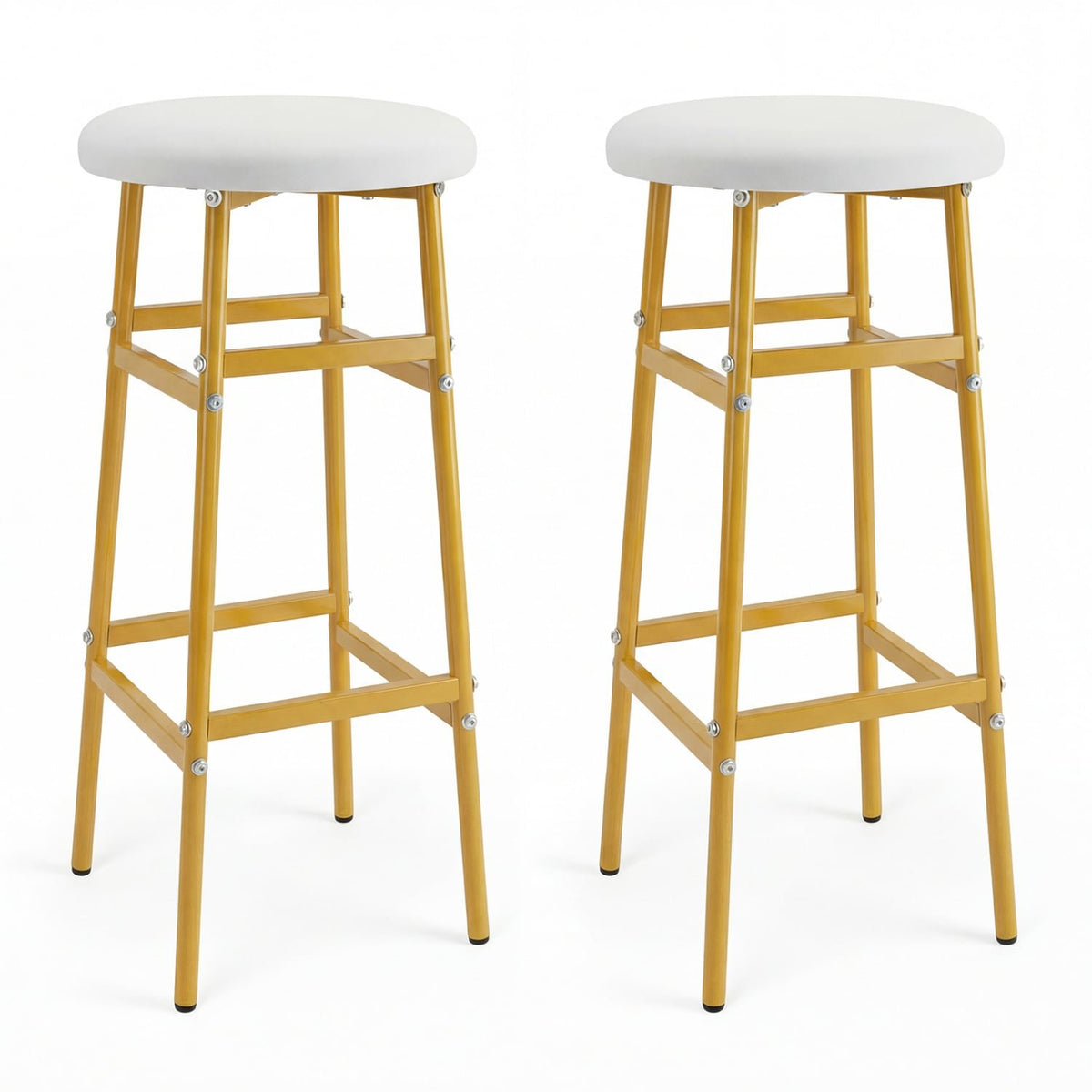Bar Stools Set of 2 with Sturdy Metal Frame and Footrest-White