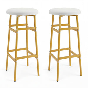 Bar Stools Set of 2 with Sturdy Metal Frame and Footrest-White