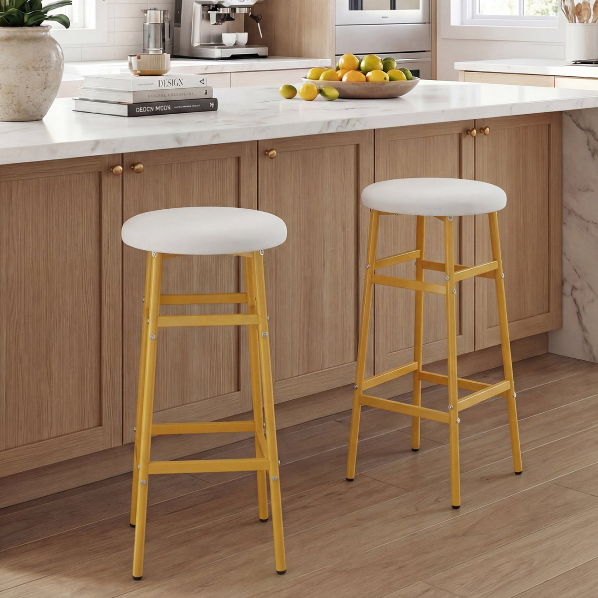 Bar Stools Set of 2 with Sturdy Metal Frame and Footrest-White view 2