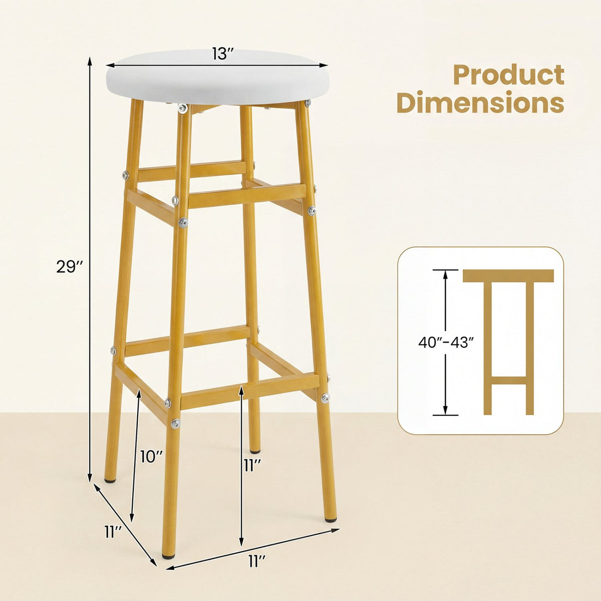 Bar Stools Set of 2 with Sturdy Metal Frame and Footrest-White view 4