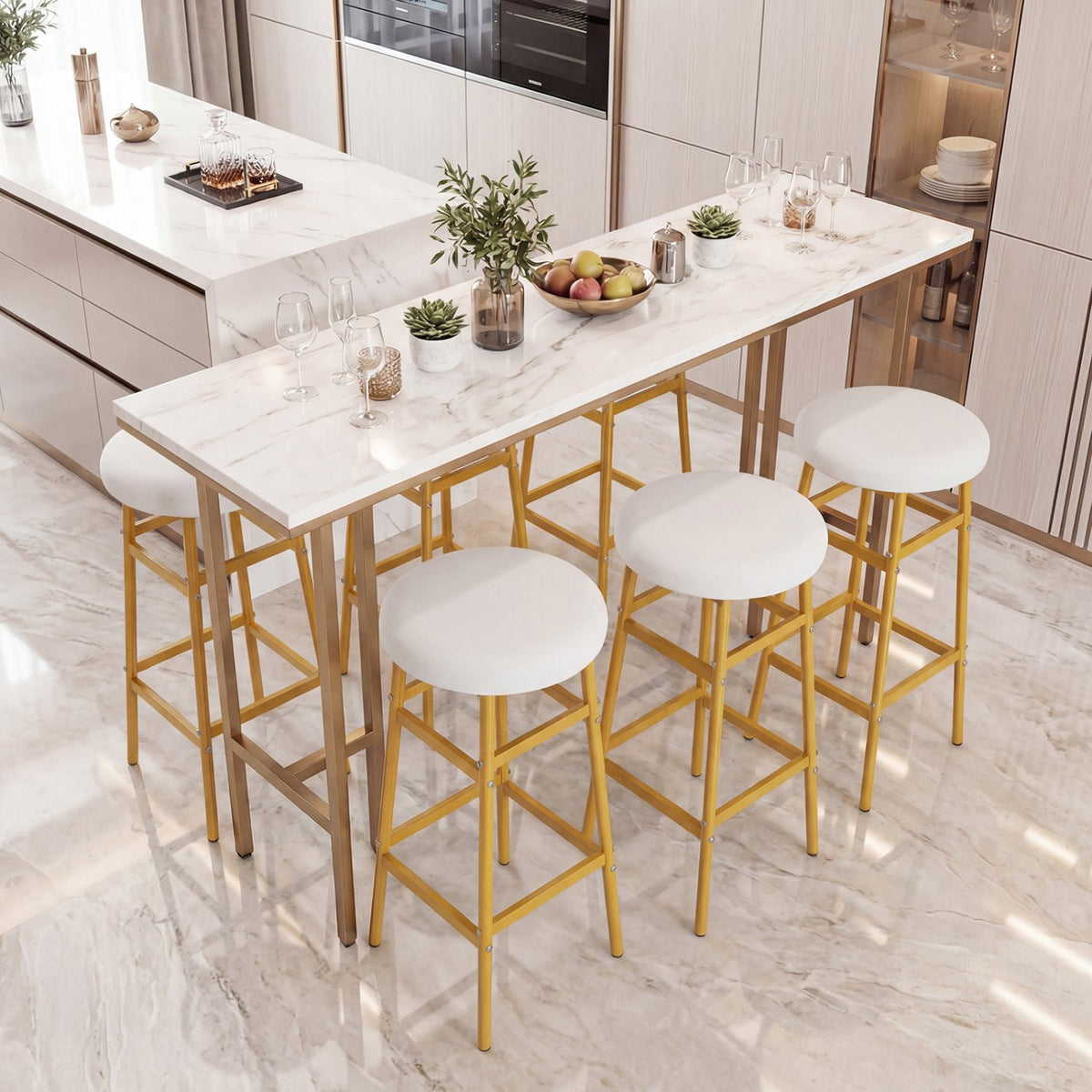 Bar Stools Set of 2 with Sturdy Metal Frame and Footrest-White view 5