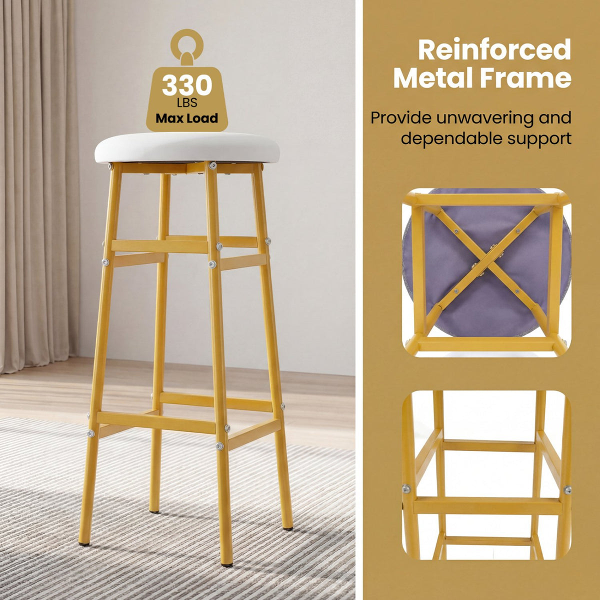 Bar Stools Set of 2 with Sturdy Metal Frame and Footrest-White view 7