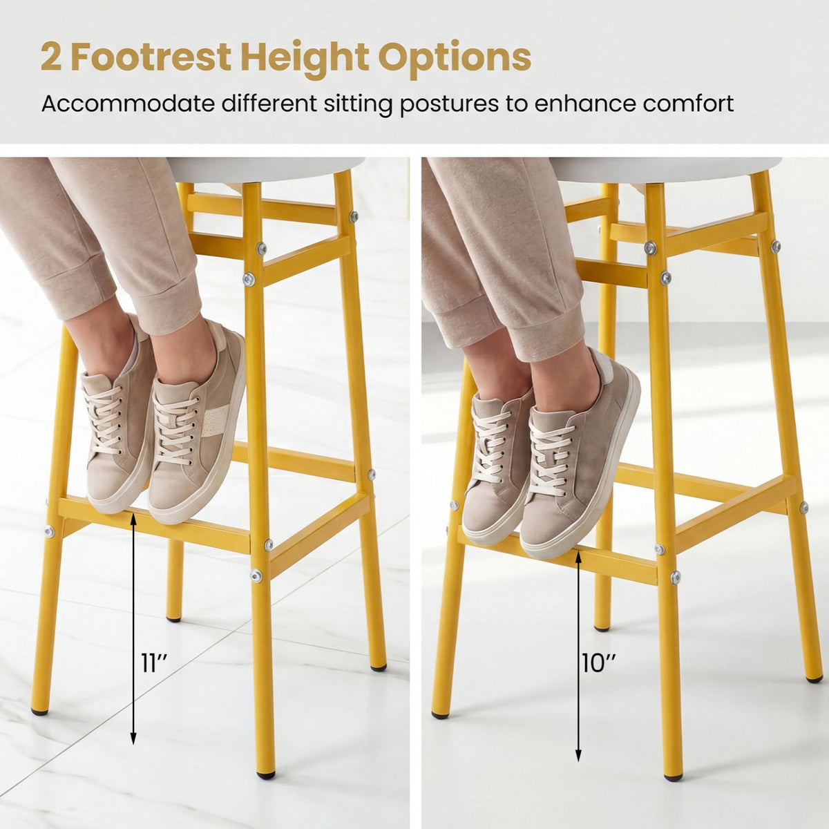 Bar Stools Set of 2 with Sturdy Metal Frame and Footrest-White view 8