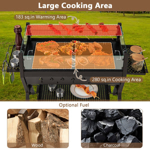 Barbecue Charcoal Grills with Wind Guard Seasoning Racks-Black view 7