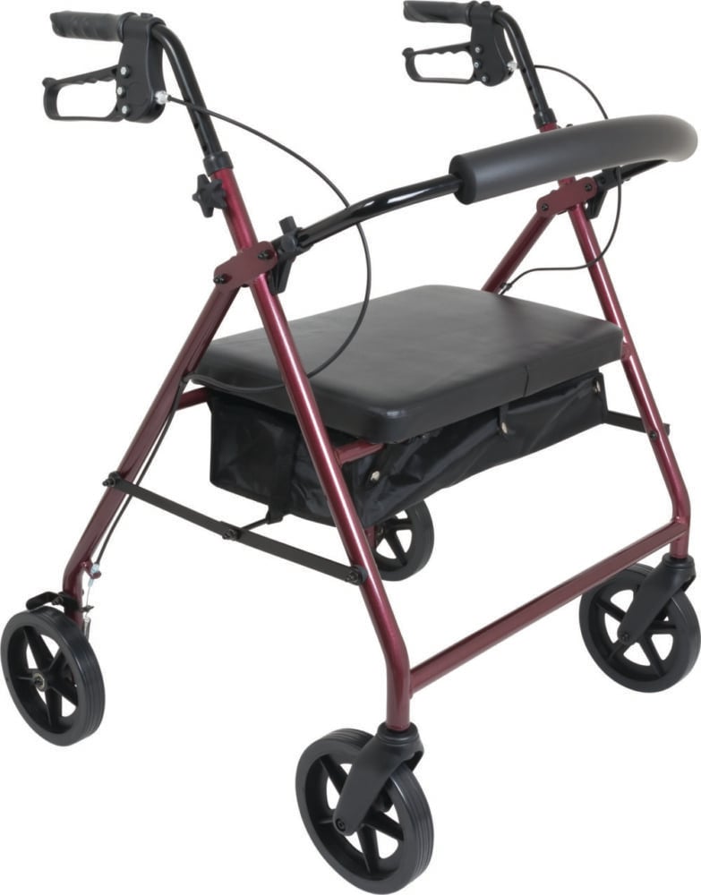 ProBasics Bariatric Rollator with 8 In Wheels, Burgundy, 400 lb Capacity