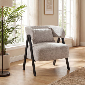 Barrel Accent Chair Faux Rabbit Fur Upholstered Armchair-Gray view 2
