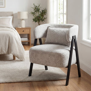 Barrel Accent Chair Faux Rabbit Fur Upholstered Armchair-Gray view 3