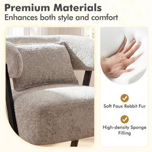 Barrel Accent Chair Faux Rabbit Fur Upholstered Armchair-Gray view 7