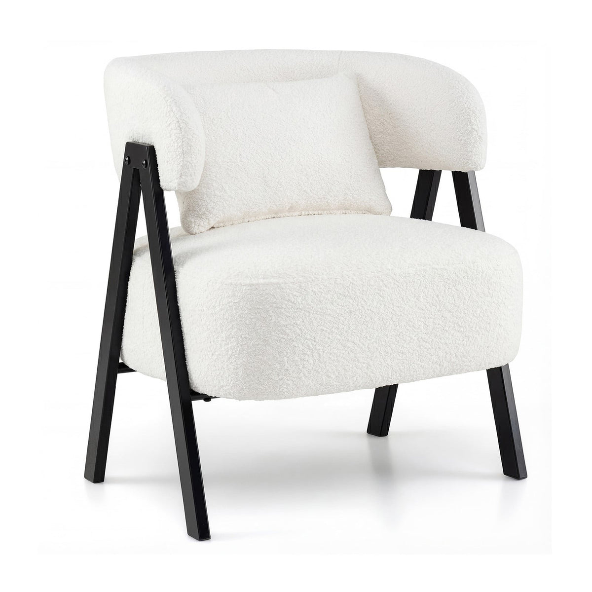 Barrel Accent Chair Faux Rabbit Fur Upholstered Armchair-White