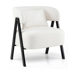 Barrel Accent Chair Faux Rabbit Fur Upholstered Armchair-White
