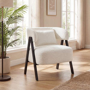 Barrel Accent Chair Faux Rabbit Fur Upholstered Armchair-White view 2