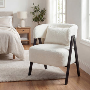 Barrel Accent Chair Faux Rabbit Fur Upholstered Armchair-White view 3