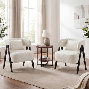 Barrel Accent Chair Faux Rabbit Fur Upholstered Armchair-White view 5